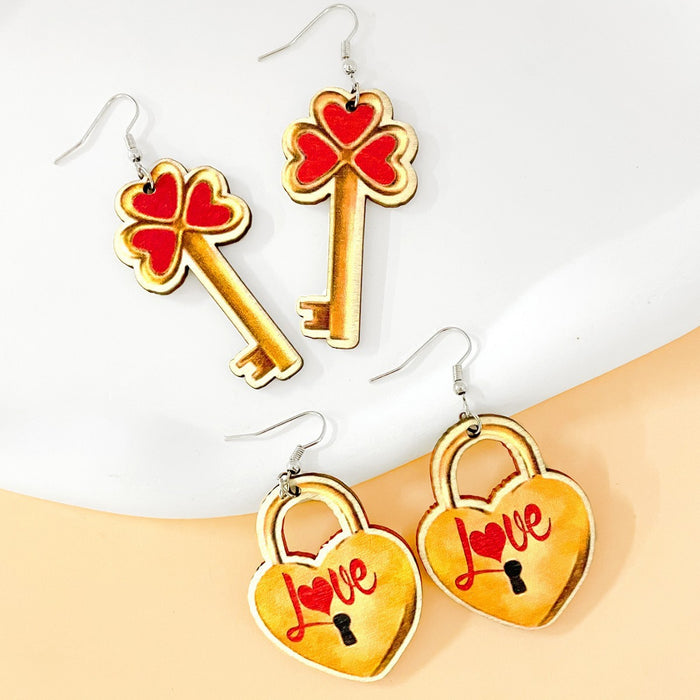 Wholesale Cartoon Cute Couple Key Earrings Love Love Lock Earrings suit Valentine's Day Earrings