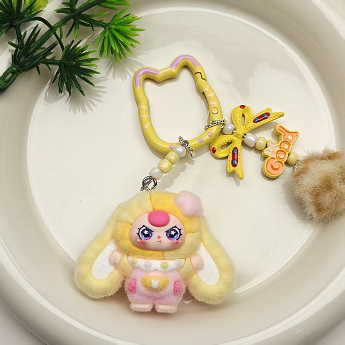 Wholesale Cat bell flocked cartoon keychain