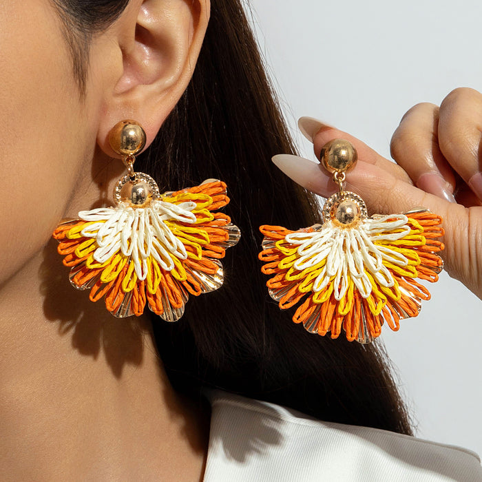 Wholesale Raffia Flower Earrings Summer Beach Style Fashion Accessory MOQ≥2
