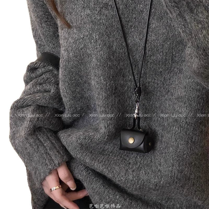 Wholesale Leather Coin Purse Necklace Women's Pendant Earphone Storage Bag