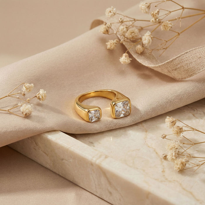 Wholesale Vintage-Style Square Zircon Open Ring for Women