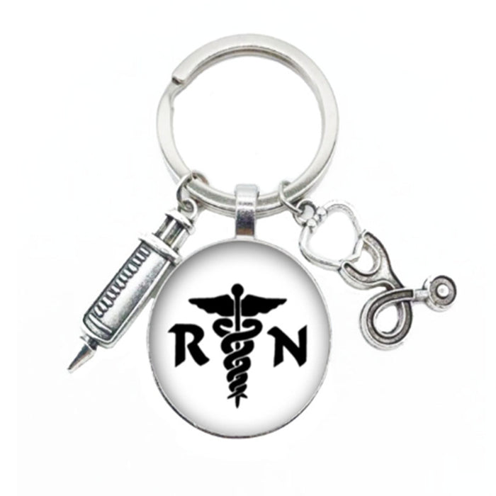 Wholesale Stethoscope Syringe Nurse Glass Metal Keychain JDC-KC-HaoH011