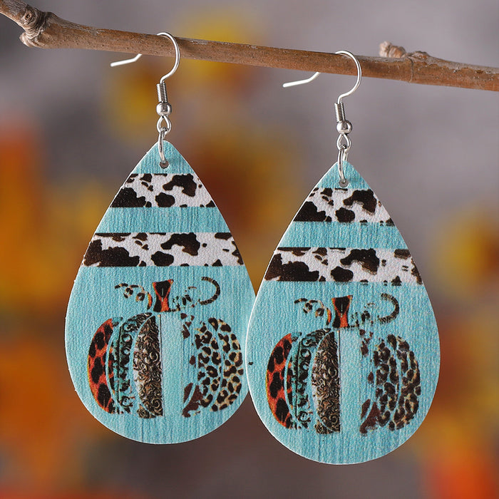 Wholesale Thanksgiving cow pattern pendant earrings pu leather earrings gift