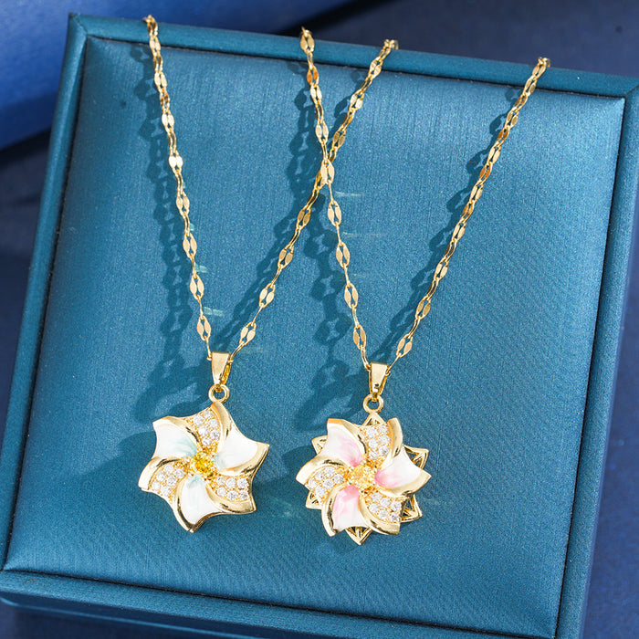 Wholesale Rotatable micro-paved white zircon windmill clavicle necklace