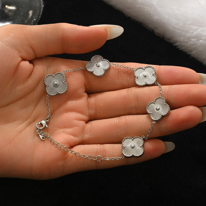 Wholesale Titanium Steel Gold Tone Four Leaf Clover Bracelet Set For Women Trendy Jewelry Accessory