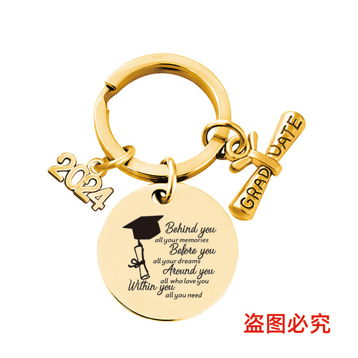 Wholesale Graduation Season Gift Round Stainless Steel Keychain JDC-KC-GangGu049