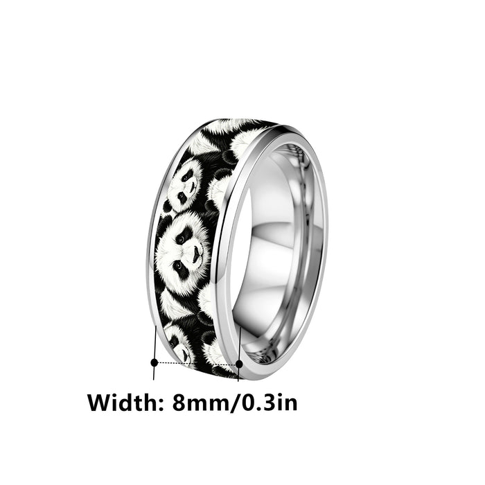 Wholesale Stainless Steel Panda Ring Black White Animal Pattern Fashion Jewelry Accessory