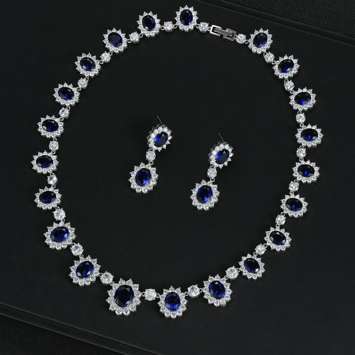 Wholesale Luxury Zircon Necklace Earrings suit  Banquet Jewelry Oval Women' s Holiday Wear