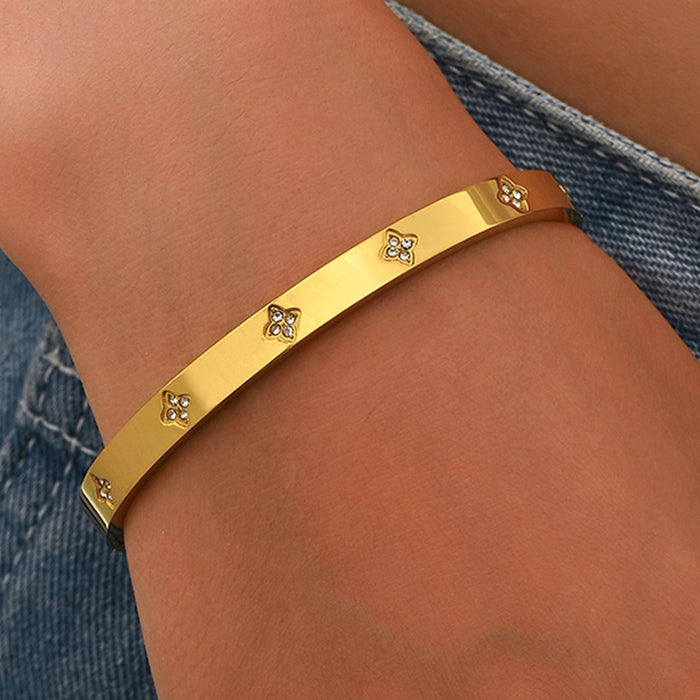 Wholesale Titanium Steel Double  Rhinestone Bracelet Everyday Jewelry Accessory