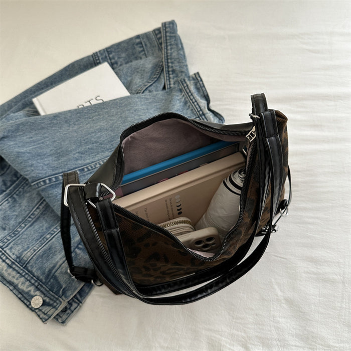 Wholesale Vintage leopard print tote bag, large capacity backpack, commuting single shoulder crossbody bag