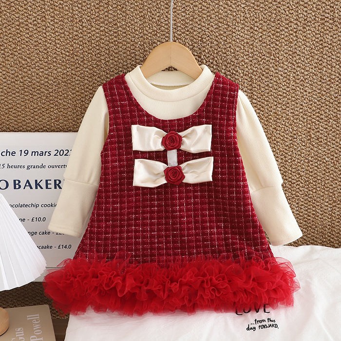 Wholesale Autumn and Winter Overalls Skirt Plus Fleece Bottoming Shirt Children's Suit JDC-CTS-MianY004