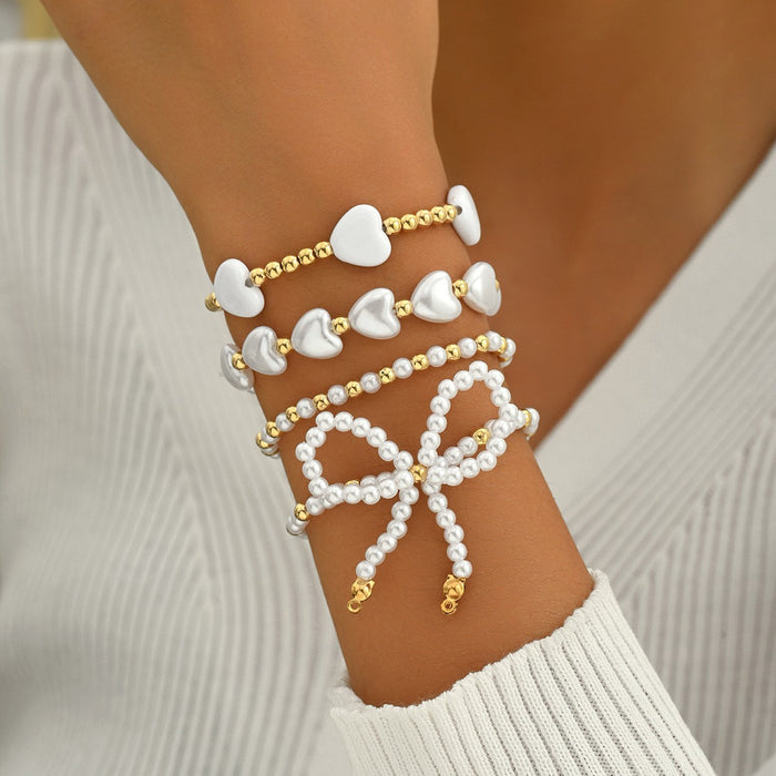 Wholesale Beaded Bracelet Set 5-Piece Heart Design Stackable Bracelets