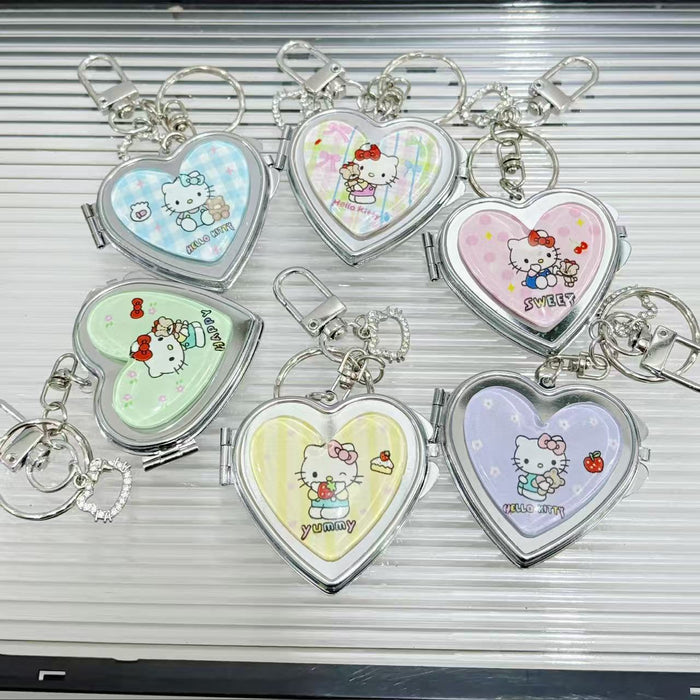 Wholesale Cartoon Heart Portable Mirror Keychain Bag Charm Alloy Electroplating