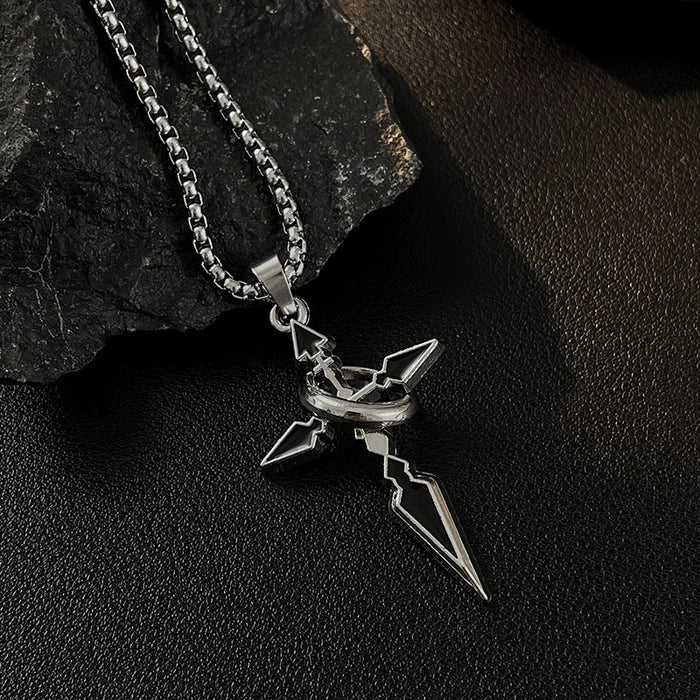 Wholesale Versatile cross pendant necklace with loop, fashionable and trendy long sweater chain pendant, titanium steel accessory