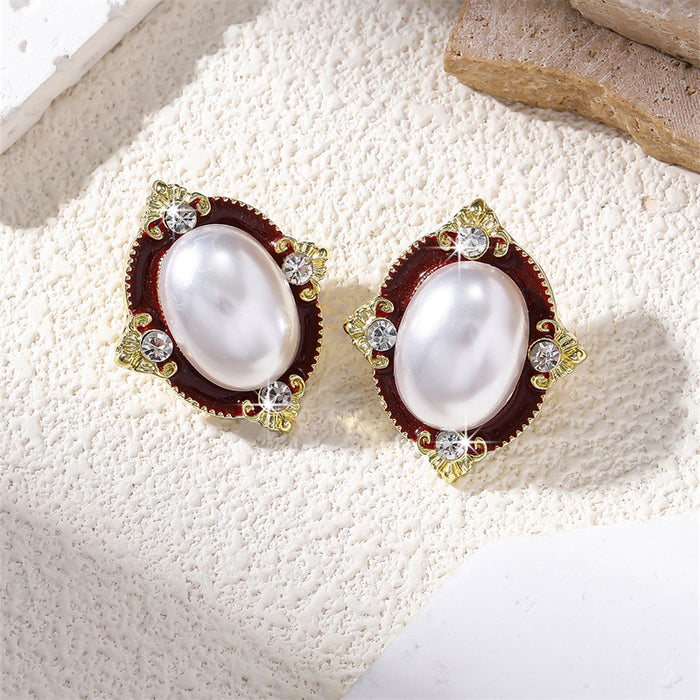 Wholesale Retro Palace Style Alloy Rhinestone Pearl Earrings MOQ≥2