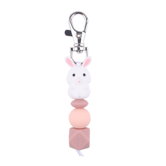 Wholesale Santa Cartoon 3D Little White Rabbit Silicone Bead Keychain JDC-KC-GuangTian034