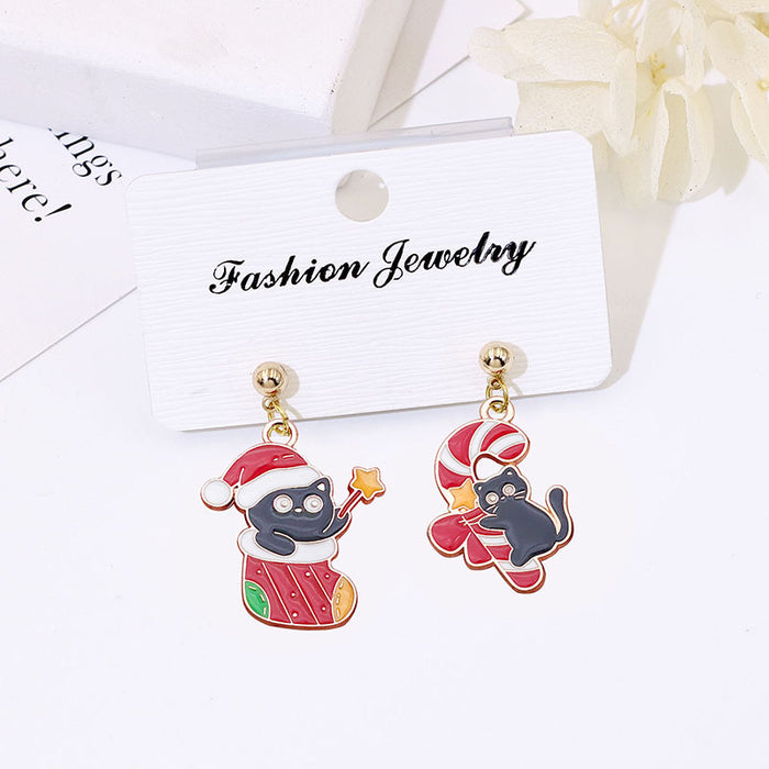 Wholesale Metal Alloy Christmas Earrings Cute Black Cat Design Party Gift for Women MOQ≥2