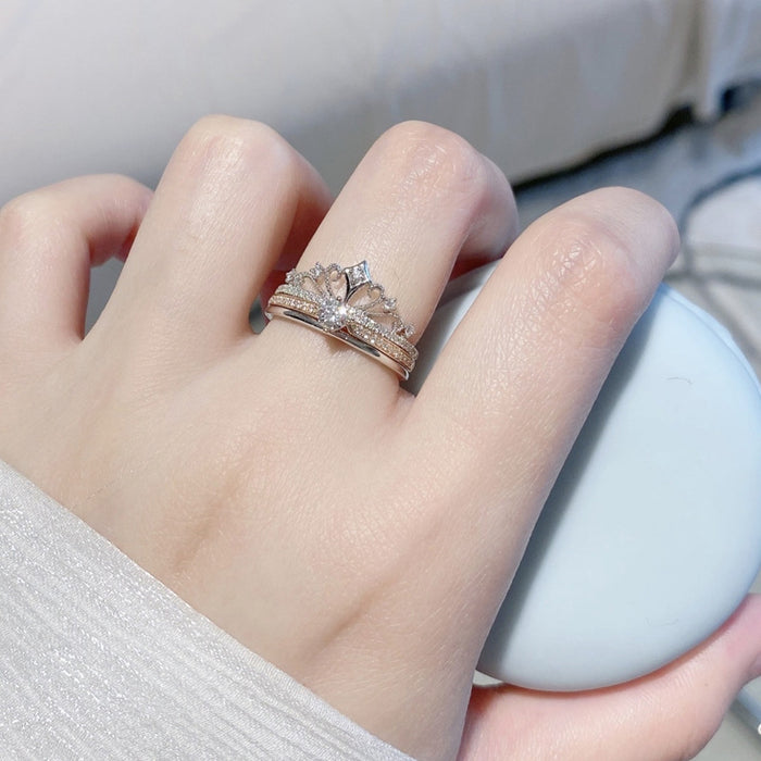 Wholesale Crown Design 2-in-1 Adjustable Ring Set Copper Electroplated Fashion Jewelry Resale