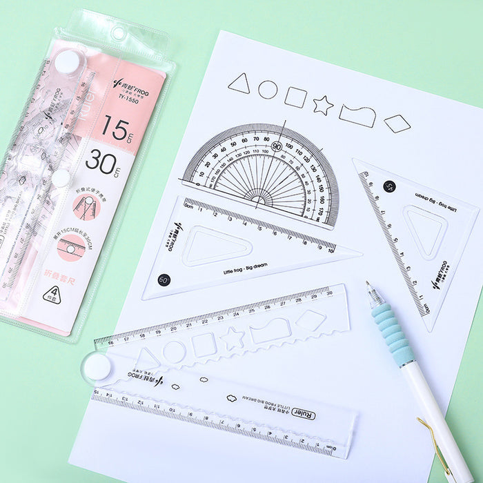 Wholesale Cartoon ruler suit ruler 4-piece set school supplies triangle