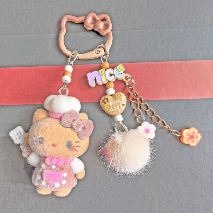 Wholesale Dopamine Style Cute Cat Ear Flocked Phone Charm Bag Keychain Pendant DIY Accessory