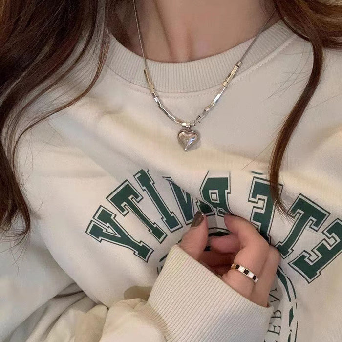 Wholesale Love block necklace, niche design, versatile sweatshirt chain, titanium steel non fading accessory