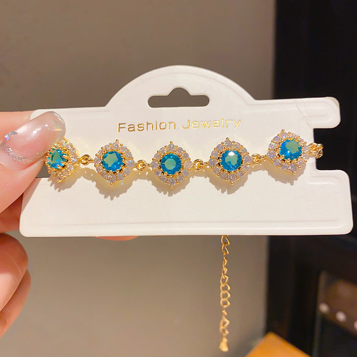 Wholesale Ocean Blue Zircon Round Bracelet Trendy Geometric Design Fashion Accessory