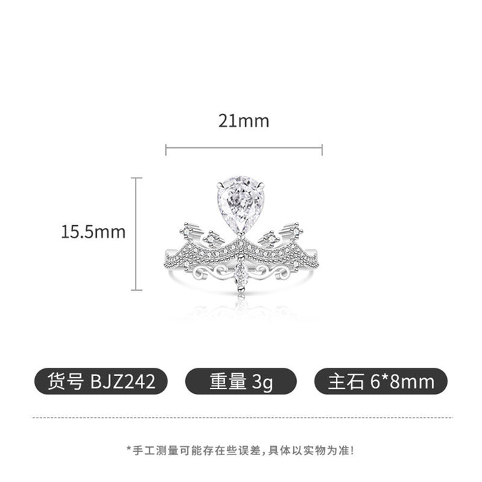 Wholesale Platinum-Plated Copper Geometric Adjustable Ice-Cut Crown Ring for Women