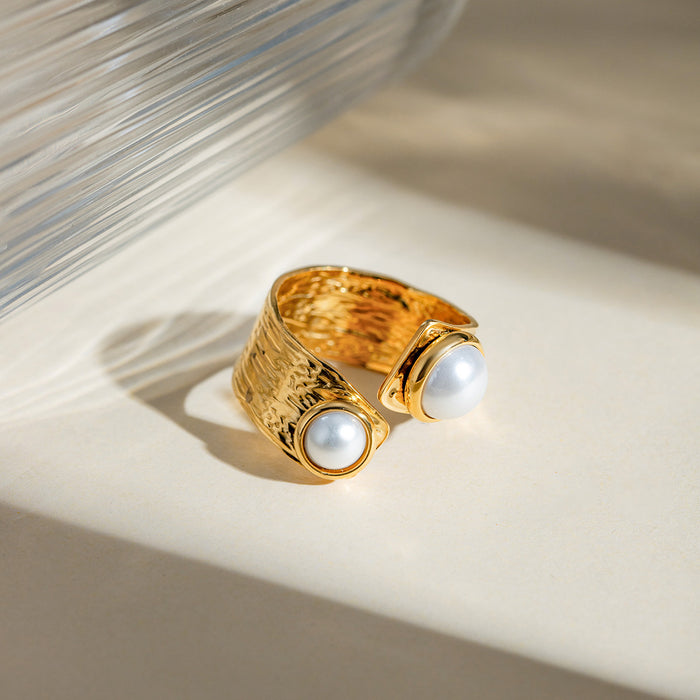 Wholesale Stainless Steel Asymmetrical Adjustable Pearl Ring