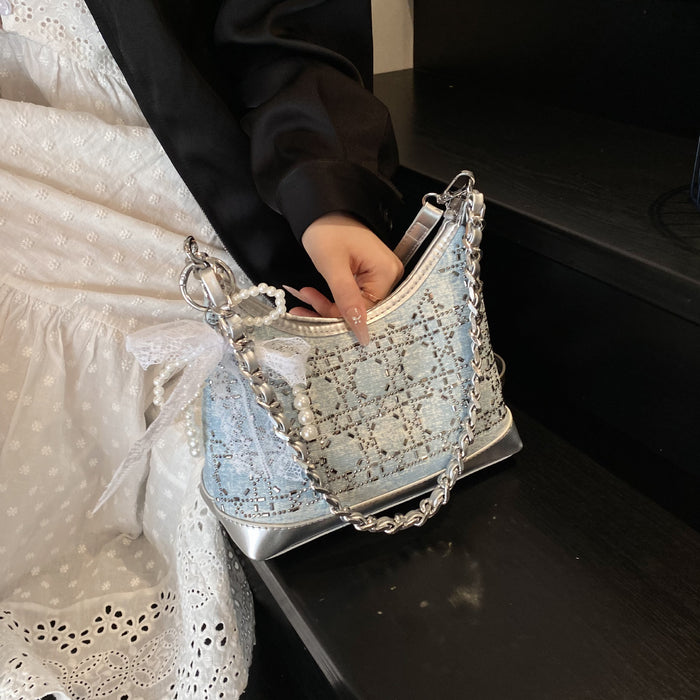 Wholesale New trendy and versatile shoulder bag for women, with a high-end feel and a rhinestone chain texture. Commuter crossbody bag