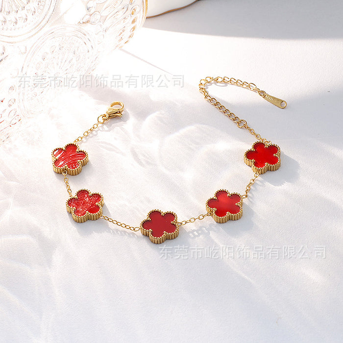 Wholesale Titanium Steel 18k Double Sided Lucky Five Leaf Flower Bracelet JDC-BT-YiYang002