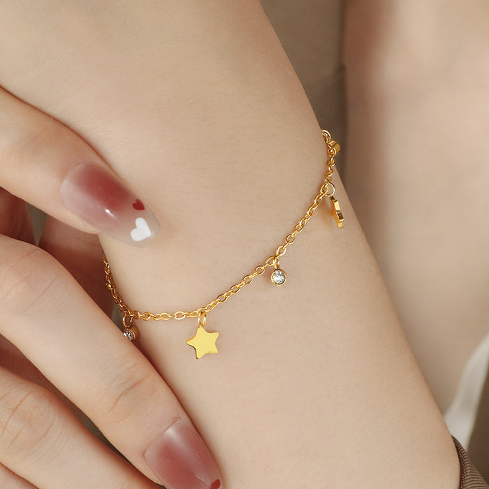 Wholesale Minimalist Star Moon Bracelet, Women's Titanium Steel Versatile Jewelry, Personalized and Color Preserving Bracelet