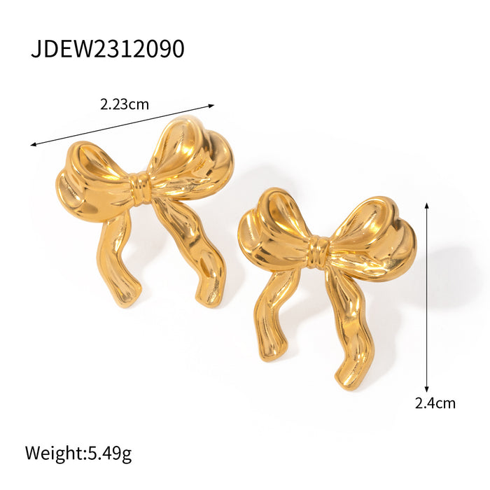 Wholesale 18k Gold Stainless Steel Bow Earrings JDC-ES-Wanx002