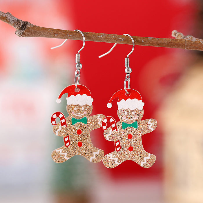 Wholesale Christmas Candy Cane Christmas Hat Gingerbread Man Sequin Pendant Earrings