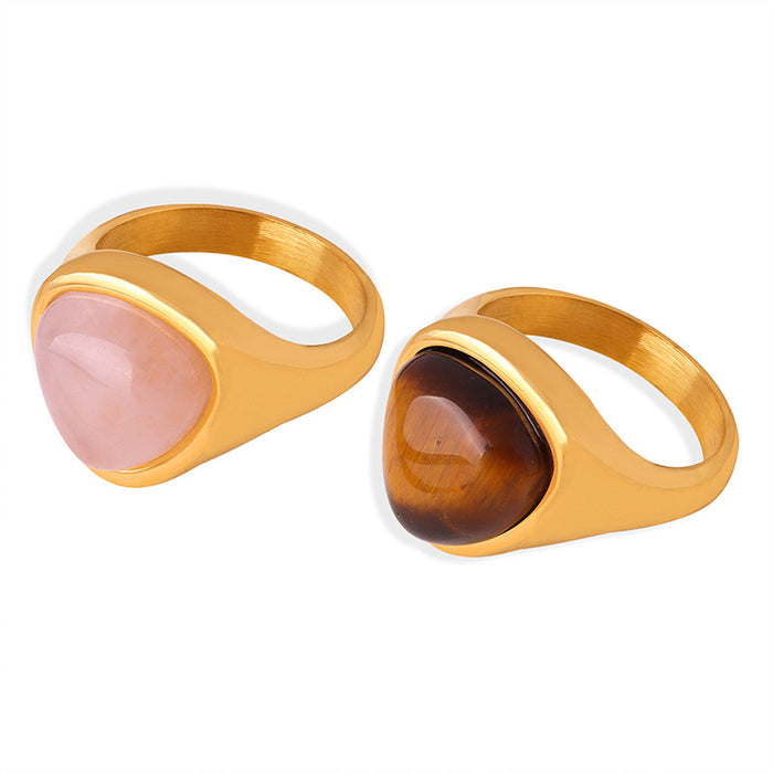 Wholesale Subtle temperament, elegant and cool style, inlaid with natural stone tiger eye stone design, titanium steel gold-plated ring
