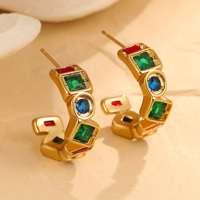 Wholesale Colorful zircon stainless steel earrings