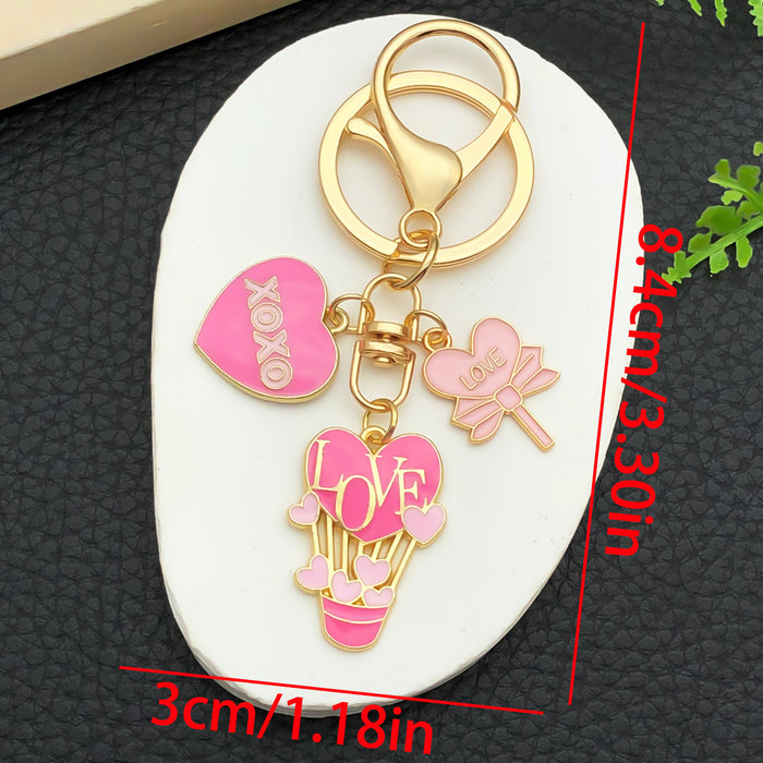 Wholesale Valentine' s Day Oil-Drip Alloy LOVE Heart Candy Rose Metal Keychain