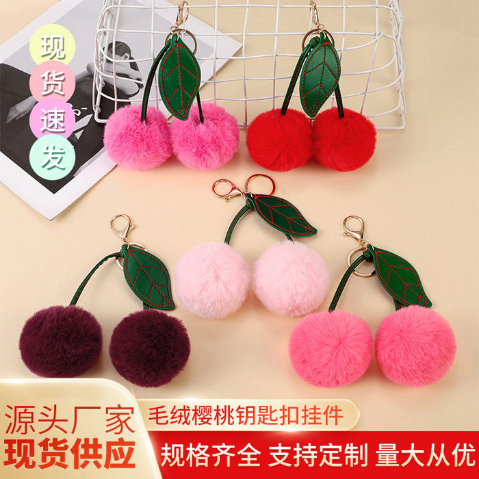Wholesale Fashion Red Plush Cherry Keychain Pendant Pom-Pom Bag Charm Decorative Accessory