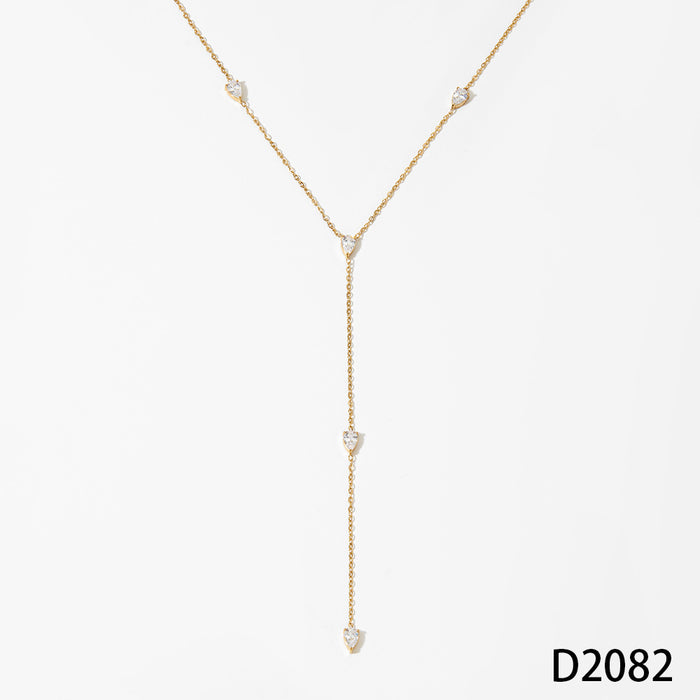 Wholesale Stainless Steel Y Shaped Necklace Gold Zircon Drop Tassel Fashion Jewelry Accessory