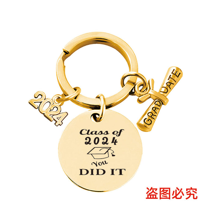 Wholesale Graduation Season Gift Round Stainless Steel Keychain JDC-KC-GangGu049