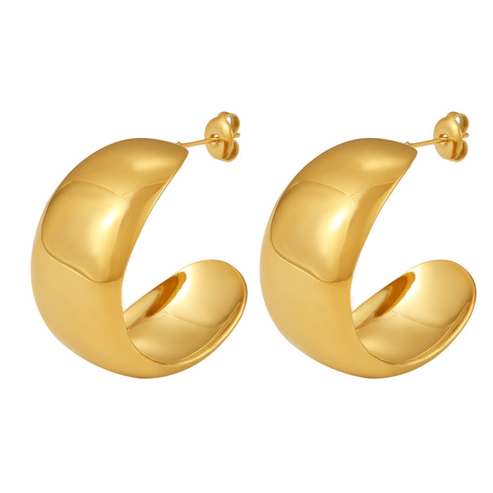 Wholesale Decorative Light Luxury Wide Smooth Earrings Titanium Steel Exaggerated Earrings PVD Color Preserved Electroplated Earrings