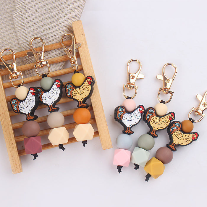 Wholesale Creative Cartoon Pendant  Silicone Beaded Keychain