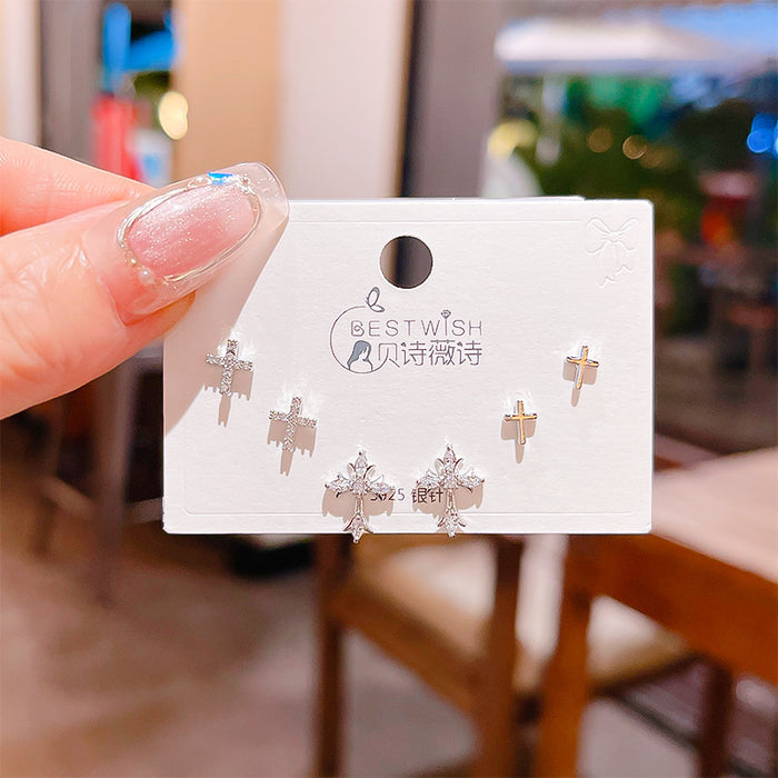 Wholesale Zircon Cross Pairs of Earrings Silver Needles Earrings Earrings