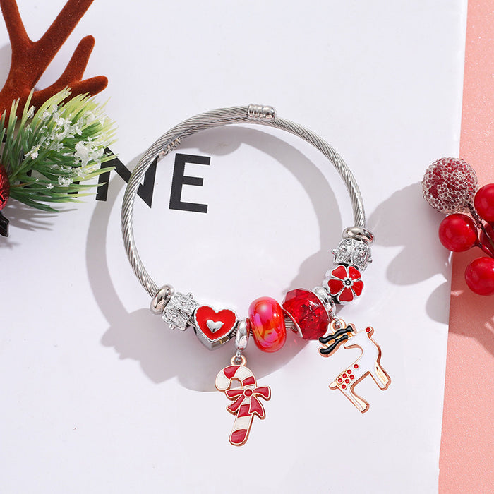 Wholesale Stainless Steel Christmas Bracelet with Elk Bell Charm Trendy Travel Souvenir Jewelry MOQ≥2
