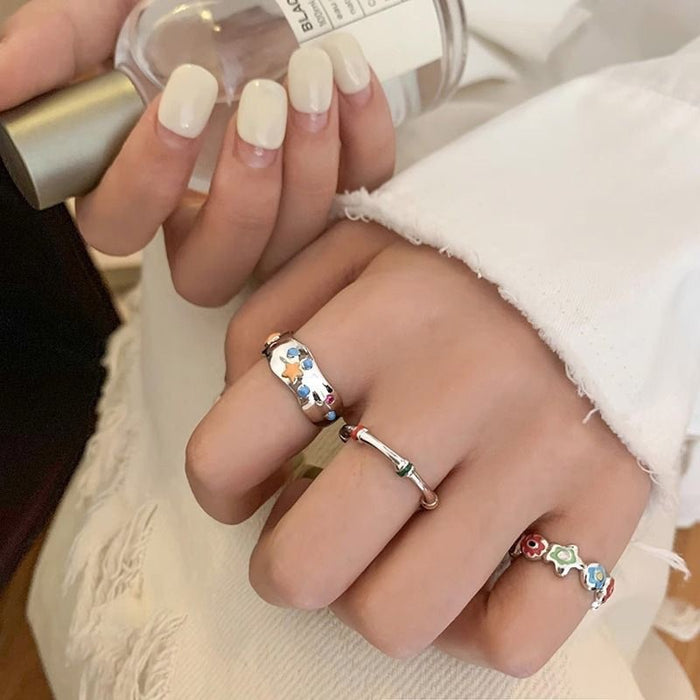 Wholesale Flower opening ring, colorful opening adjustable ring, niche design ring
