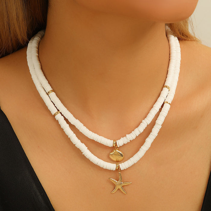 Wholesale Colorful shell dolphin necklace with a niche design, layered beach accessories