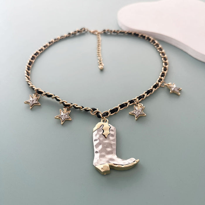 Wholesale Western Denim Style Personalized Alloy Ancient Silver Boots Pendant Necklace