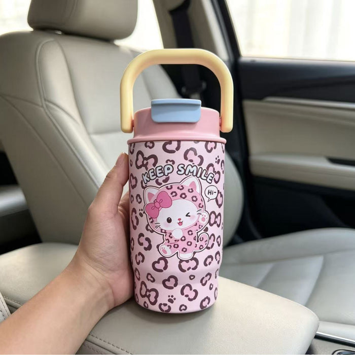 Wholesale Stylish Leopard Print Stainless Steel Cup With Handle Pop Lid For Car School Gift