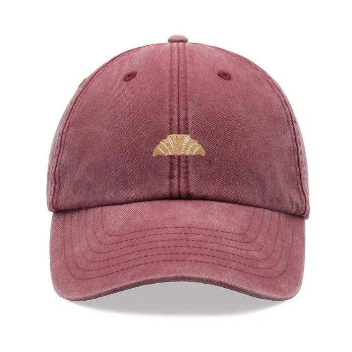 Wholesale Retro Croissant Print Washed Baseball Cap Trendy Adjustable Curved Brim Sun Hat For Everyday Wear