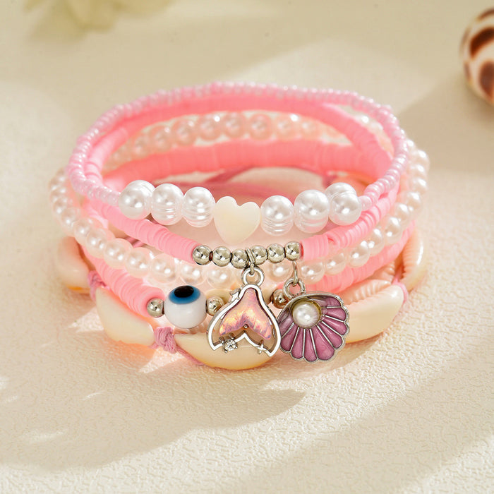Wholesale 5-Piece Bracelet Shell Starfish Set Fashion Ins Pink Soft Pottery Pearl