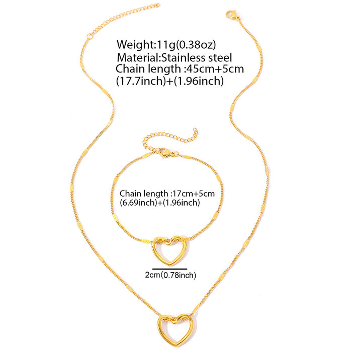 Wholesale Stainless steel niche hollow heart necklace bracelet with simple design pendant collarbone chain set